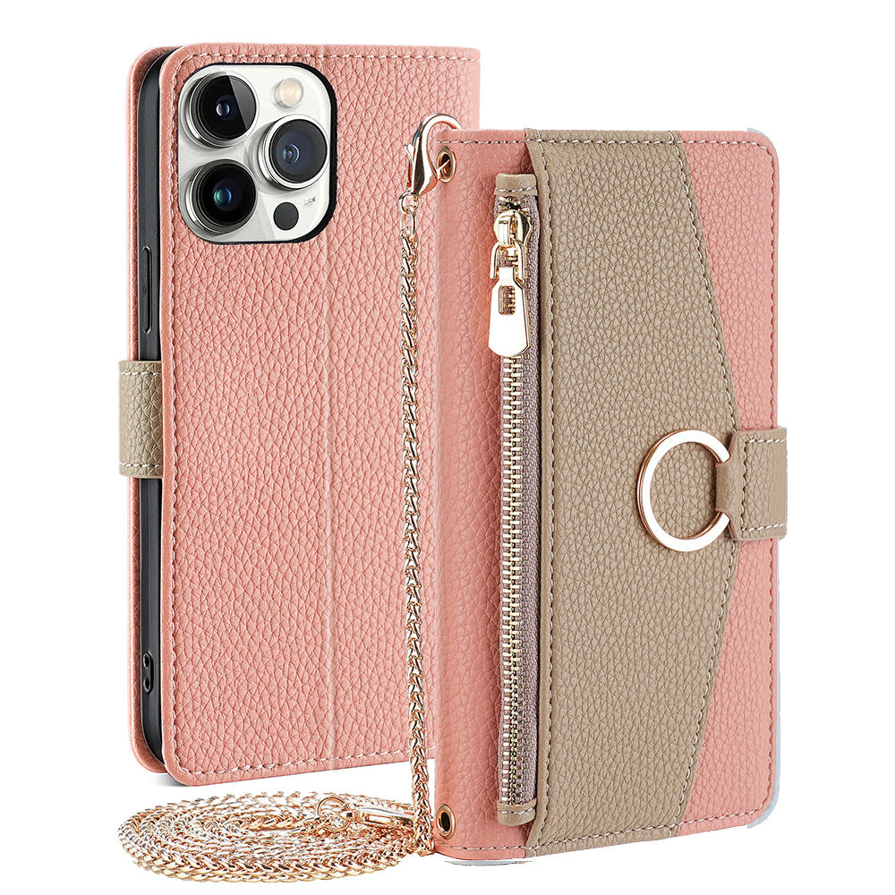 Premium Leather Crossbody Wallet Case for iPhone - Flip Mirror Design, Long Lanyard, Shockproof Protection for iPhone Models