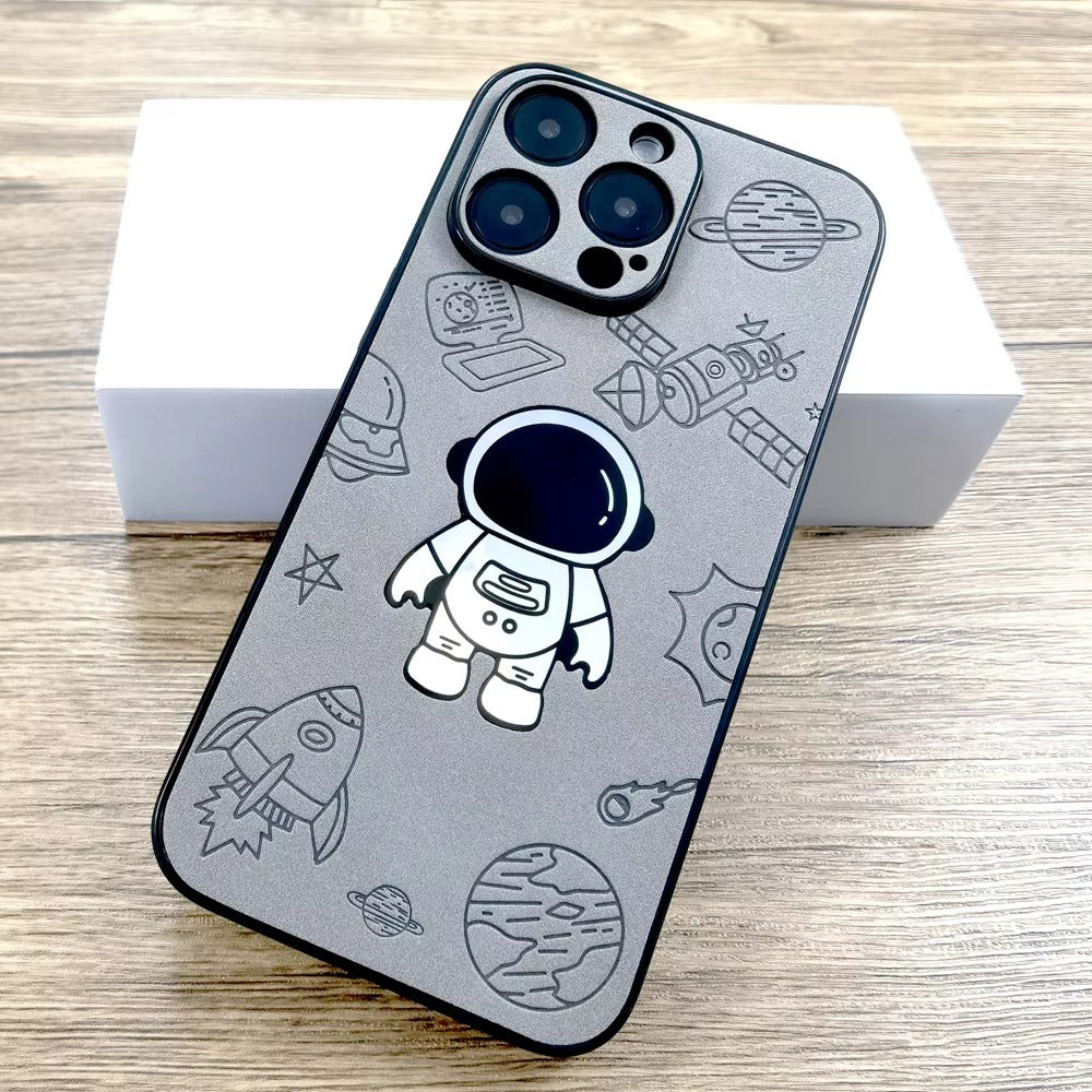 Premium Gradient Laser Astronaut iPhone Case – Faux Leather, Full Back Protection, Stylish & Durable Cover | Case for iPhone