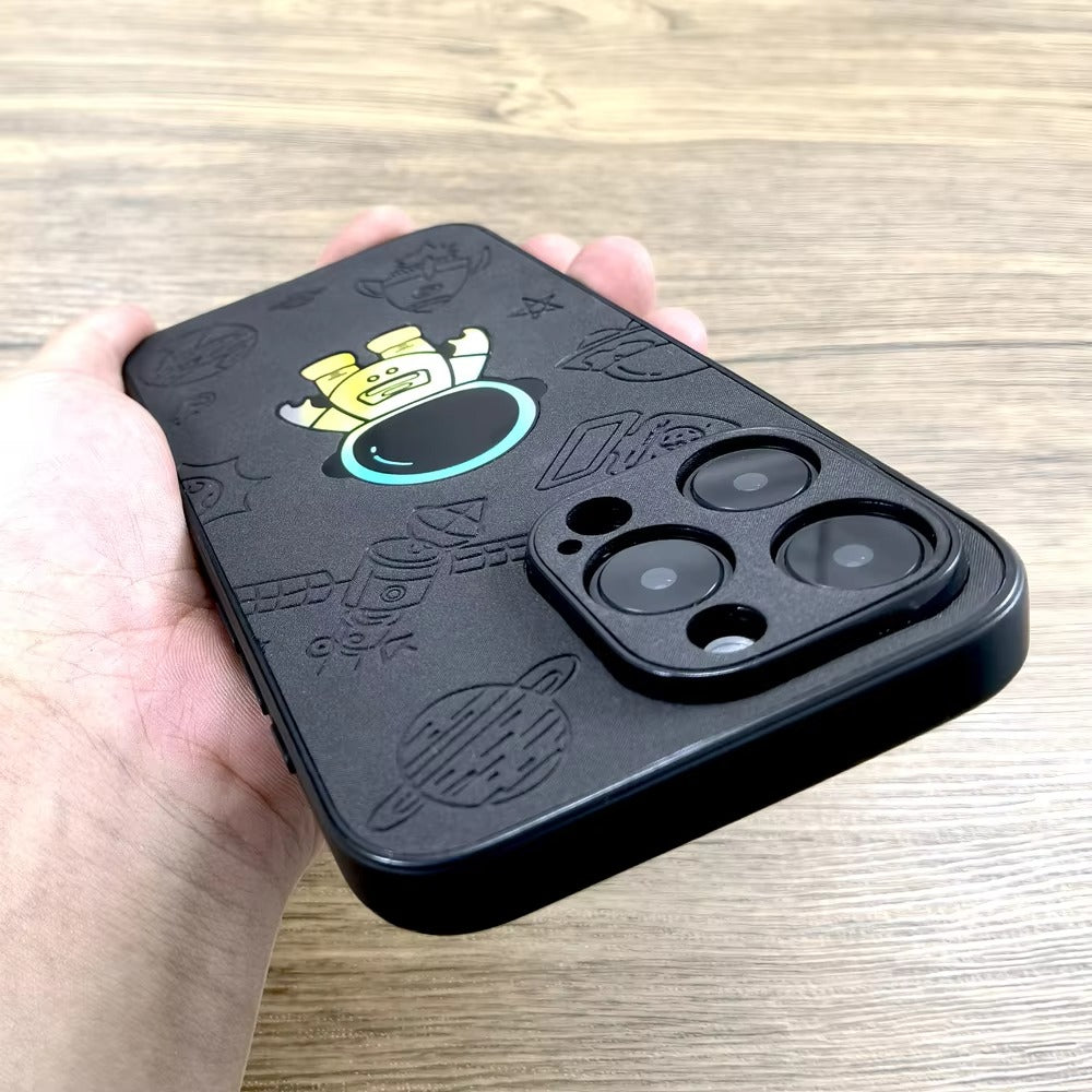 Premium Gradient Laser Astronaut iPhone Case – Faux Leather, Full Back Protection, Stylish & Durable Cover | Case for iPhone