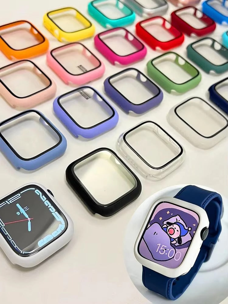 Tempered Glass Screen Protector Case – Full Cover Shockproof Bumper with Ultra-Clear Touch Glass, Compatible with 38mm to 45mm Smartwatches