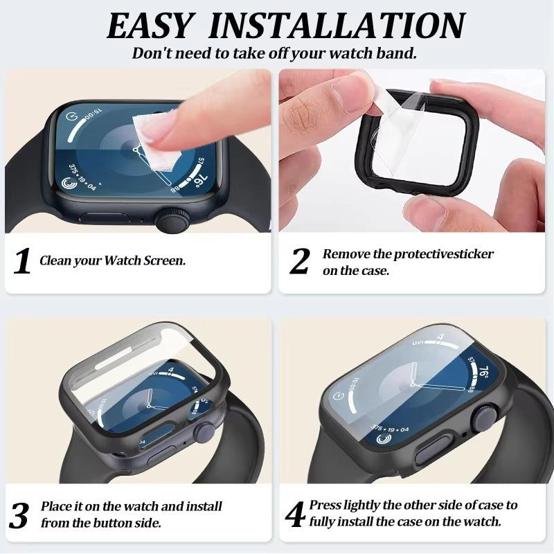 Tempered Glass Screen Protector Case – Full Cover Shockproof Bumper with Ultra-Clear Touch Glass, Compatible with 38mm to 45mm Smartwatches