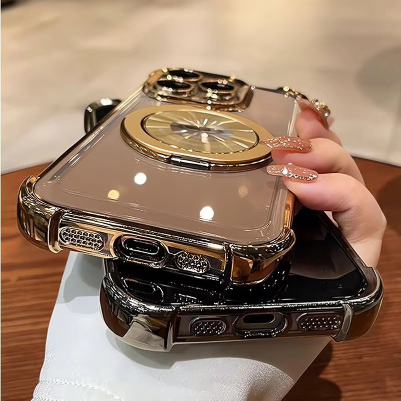 Luxury Apple iPhone Case MagSafe Compatible, Camera Lens & Screen Protection, Cover with Transparent Ring Airbag Bracke