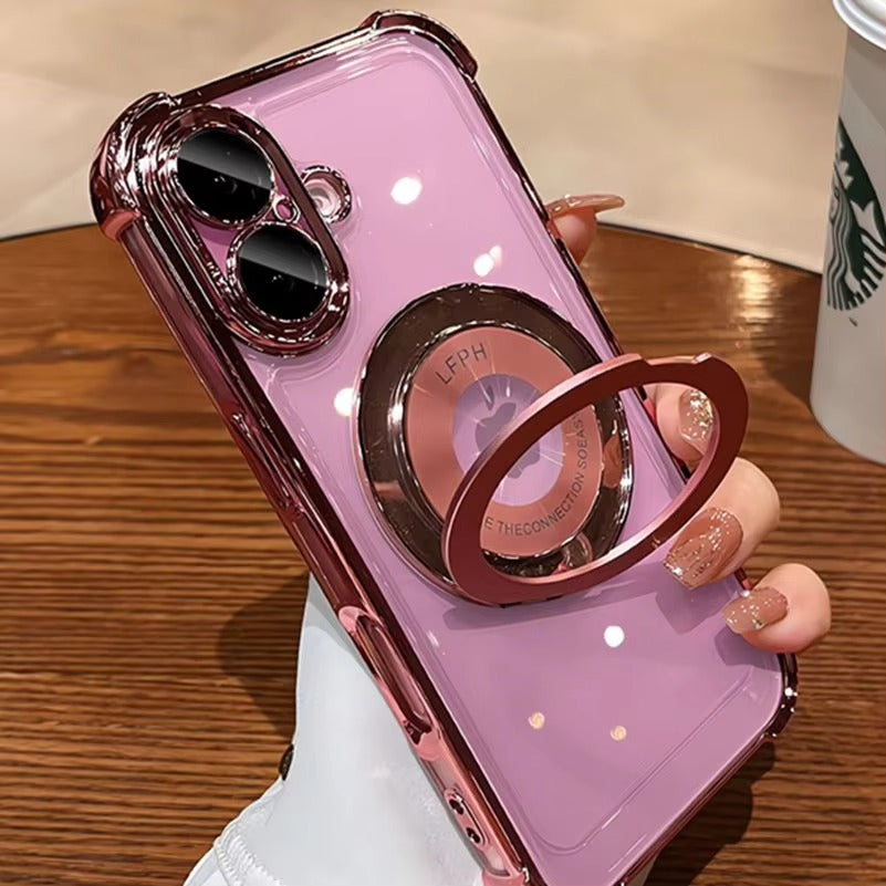 Luxury Apple iPhone Case MagSafe Compatible, Camera Lens & Screen Protection, Cover with Transparent Ring Airbag Bracke