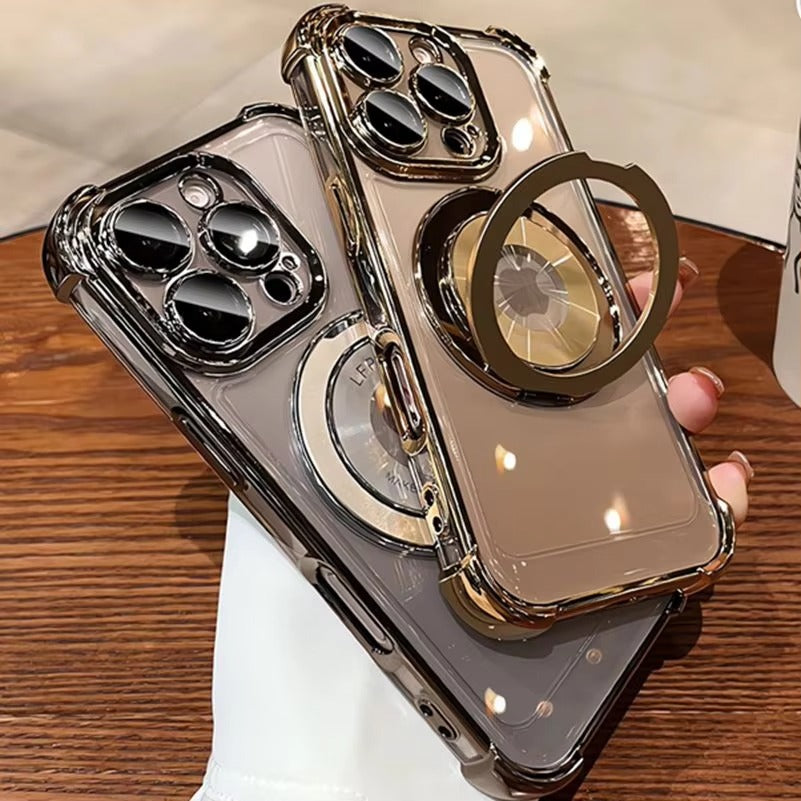 Luxury Apple iPhone Case MagSafe Compatible, Camera Lens & Screen Protection, Cover with Transparent Ring Airbag Bracke