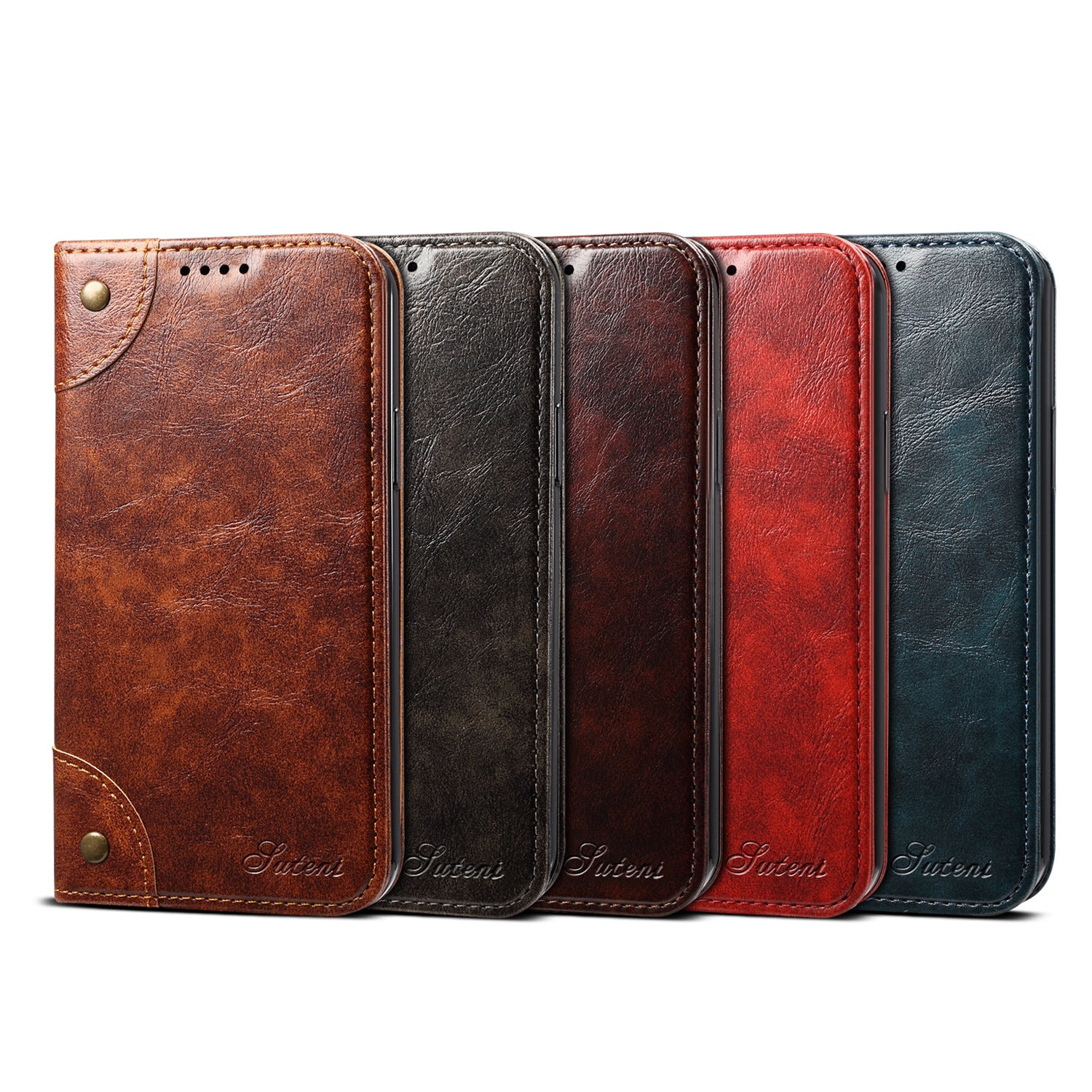 Luxury Genuine Leather Wallet Flip iPhone Case – Magnetic Closure, Card Holder, Stand Function, Shockproof Protective Cover, Classic Book-Style Design
