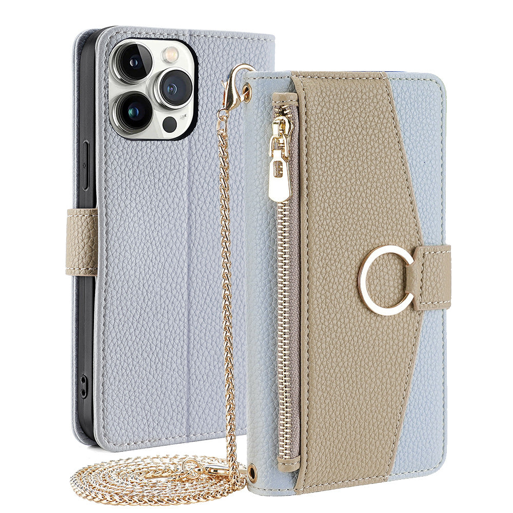 Premium Leather Crossbody Wallet Case for iPhone - Flip Mirror Design, Long Lanyard, Shockproof Protection for iPhone Models