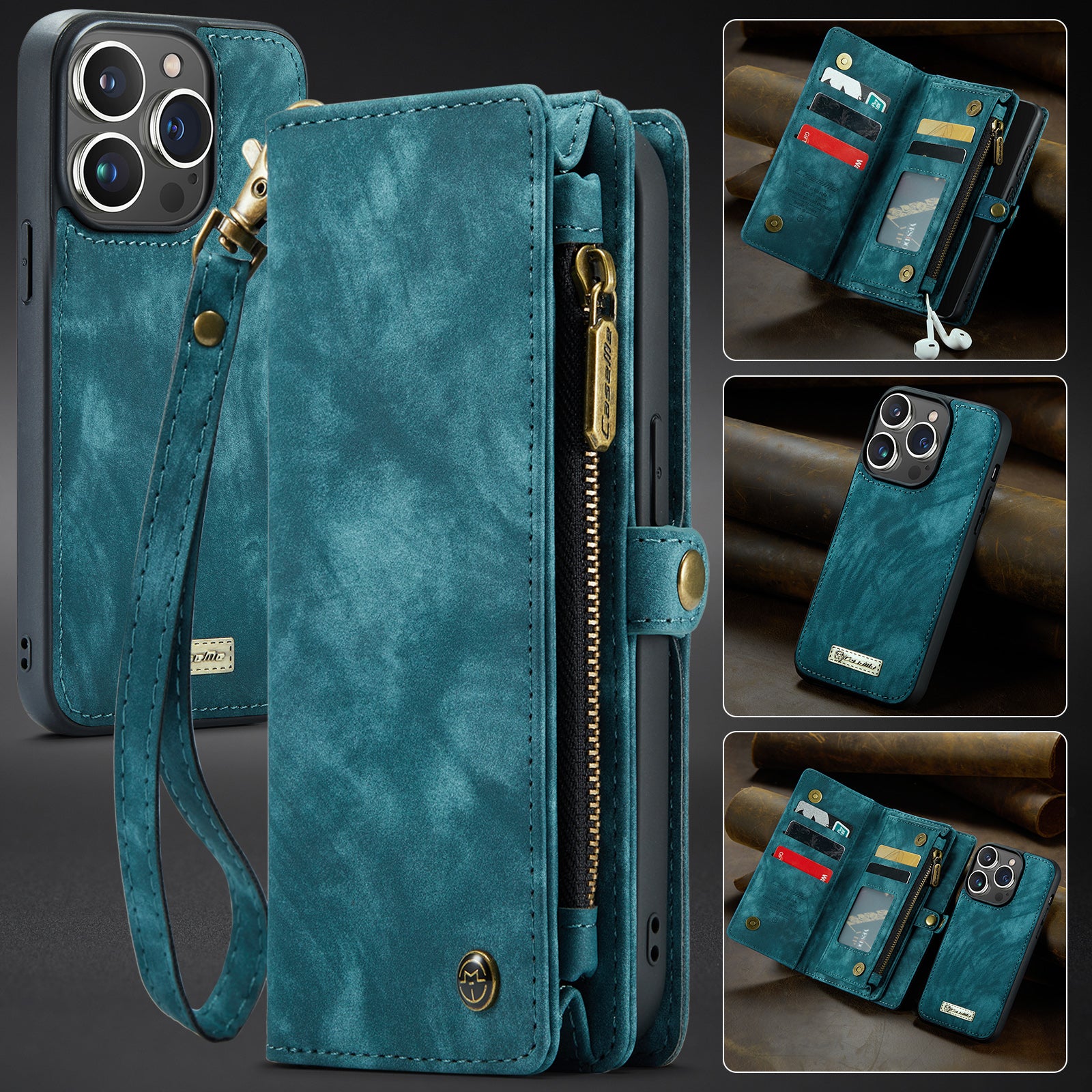 Luxury Detachable Leather Wallet iPhone Case – Multi-Function Zipper Flip Cover, Card Holder, Shockproof Protection, Magnetic Closure for iPhone