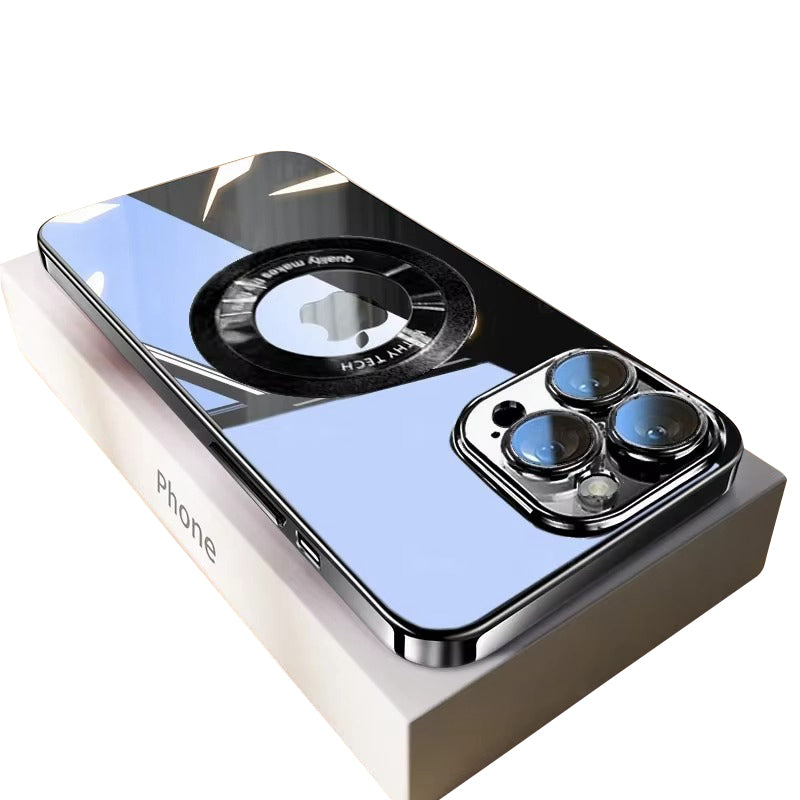 Luxury Apple iPhone Case, MagSafe Compatible, Camera Lens & Screen Protection, Ultra Thin, Shockproof, Magnetic Full All Around Cover – Clear Plating TPU Case with Wireless Charging & Lens Film Protection