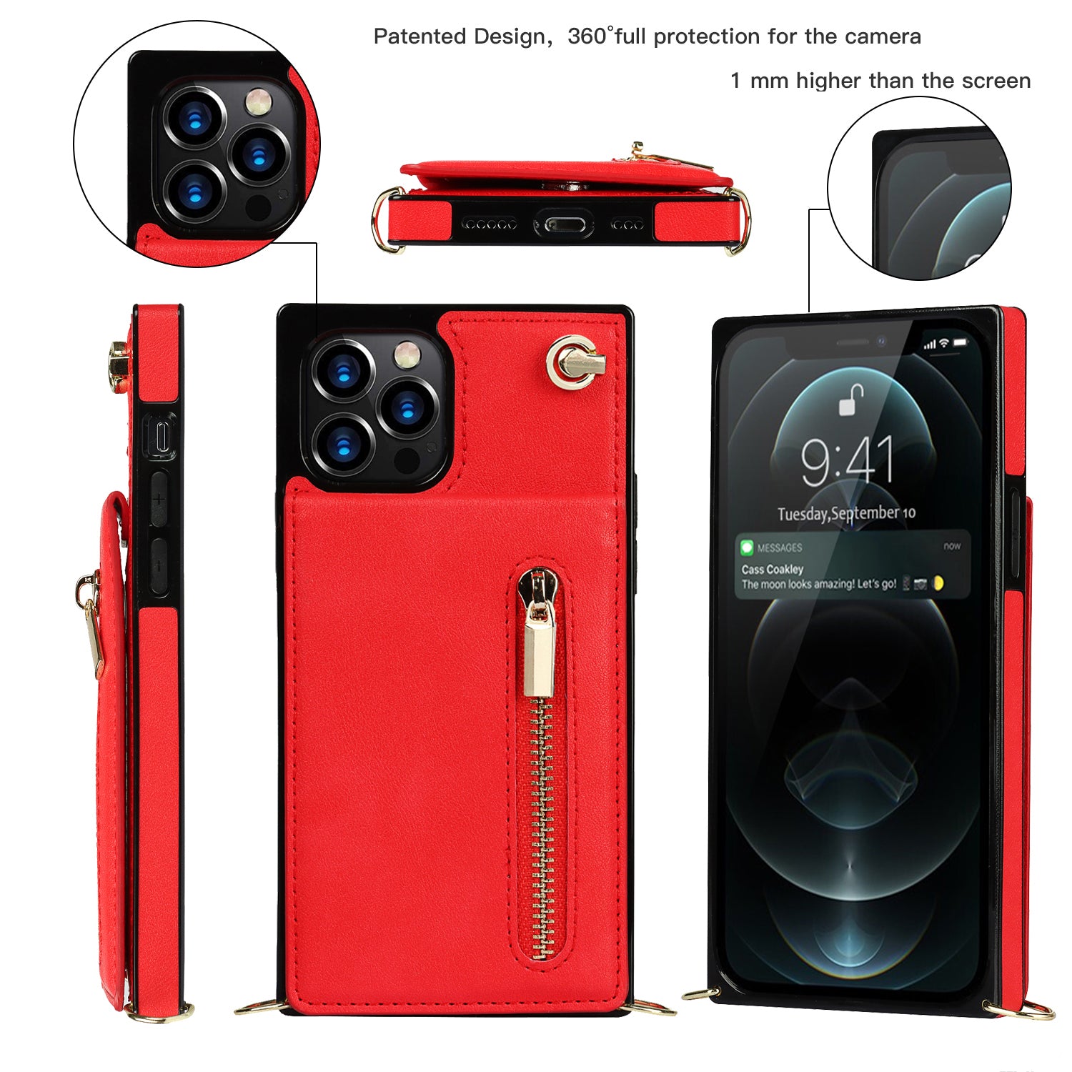 Luxury Zipper Wallet Crossbody Leather iPhone Case Card Holder, Lanyard Strap Magnetic Closure, Stylish Flip Cover for iPhone