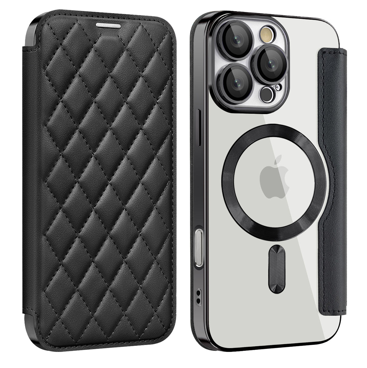 Luxury MagSafe Wallet iPhone Case – Grid Leather Flip Cover, Magnetic Card Holder, Shockproof Protection, Wireless Charging Compatible, Premium Design for iPhone Models