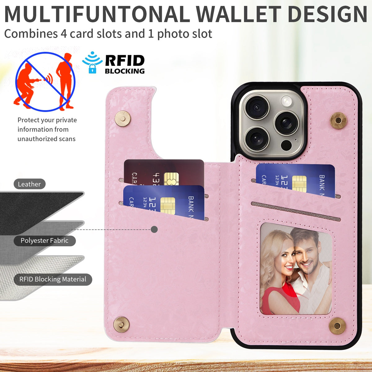 Hot Stamped Floral Wallet iPhone Case – Card Slots Magnetic Closure, Elegant Leather Design, Shockproof Protection for iPhone