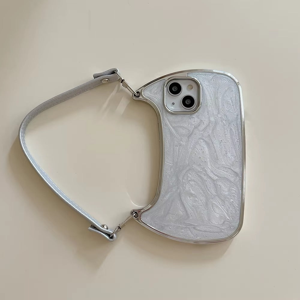Luxury Apple iPhone Case, MagSafe Compatible, Camera Lens & Screen Protection, Ultra Thin, Shockproof, Magnetic Full All Around Cover – Electroplated Handbag Style Case with Soft Body & Hand Strap