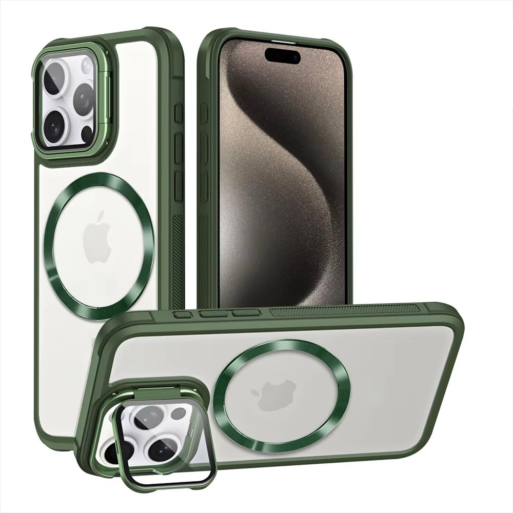 Premium Apple iPhone Case MagSafe Compatible, Camera Lens & Screen Protection, Cover with Hard Shell & Stand Bracket