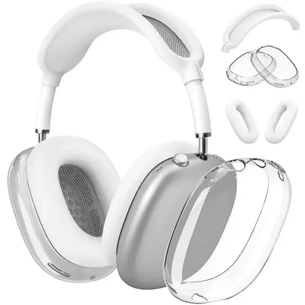 Premium 3-in-1 AirPods Max Protective Case Set – Soft Silicone Ear Pad Covers, TPU Transparent Shell & Headband Sleeve, Scratchproof, Anti-Yellowing, Precise Fit