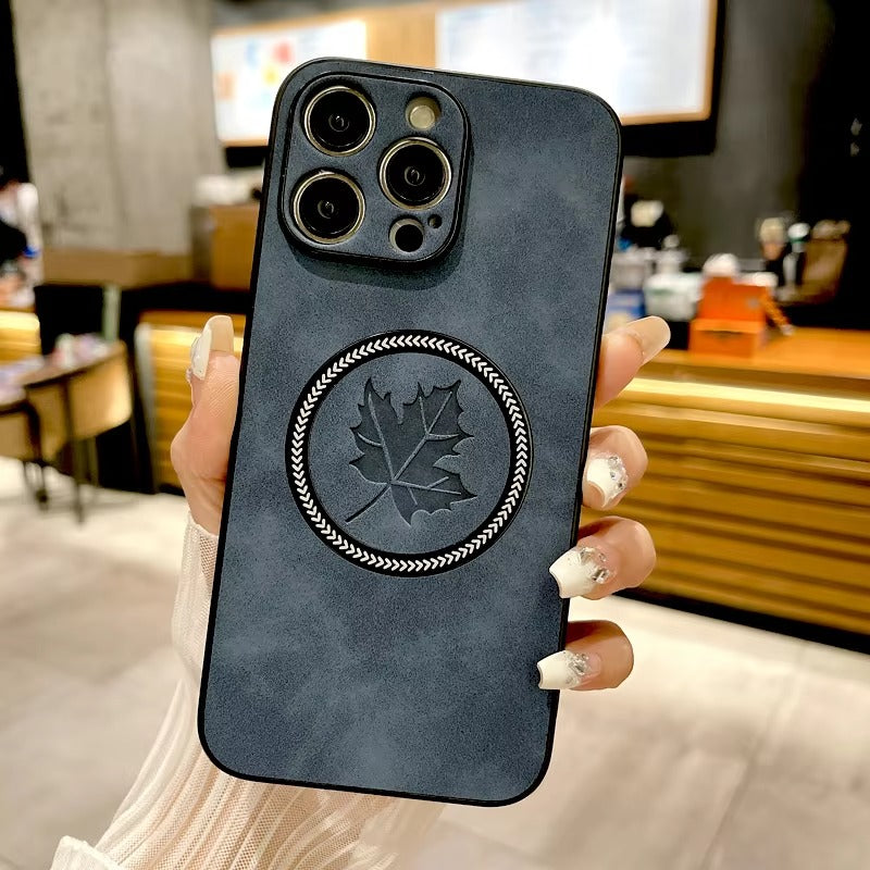 Premium Retro Leather Maple Leaf iPhone Case – MagSafe Charging, Stylish & Durable Full Protection Cover | Case for iPhone