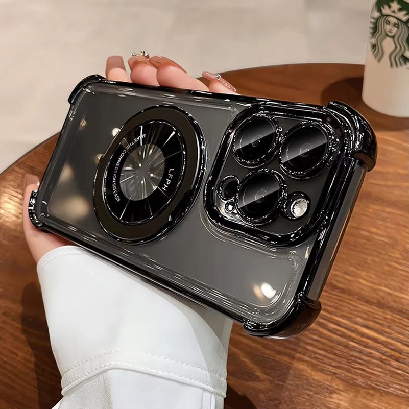 Luxury Apple iPhone Case MagSafe Compatible, Camera Lens & Screen Protection, Cover with Transparent Ring Airbag Bracke