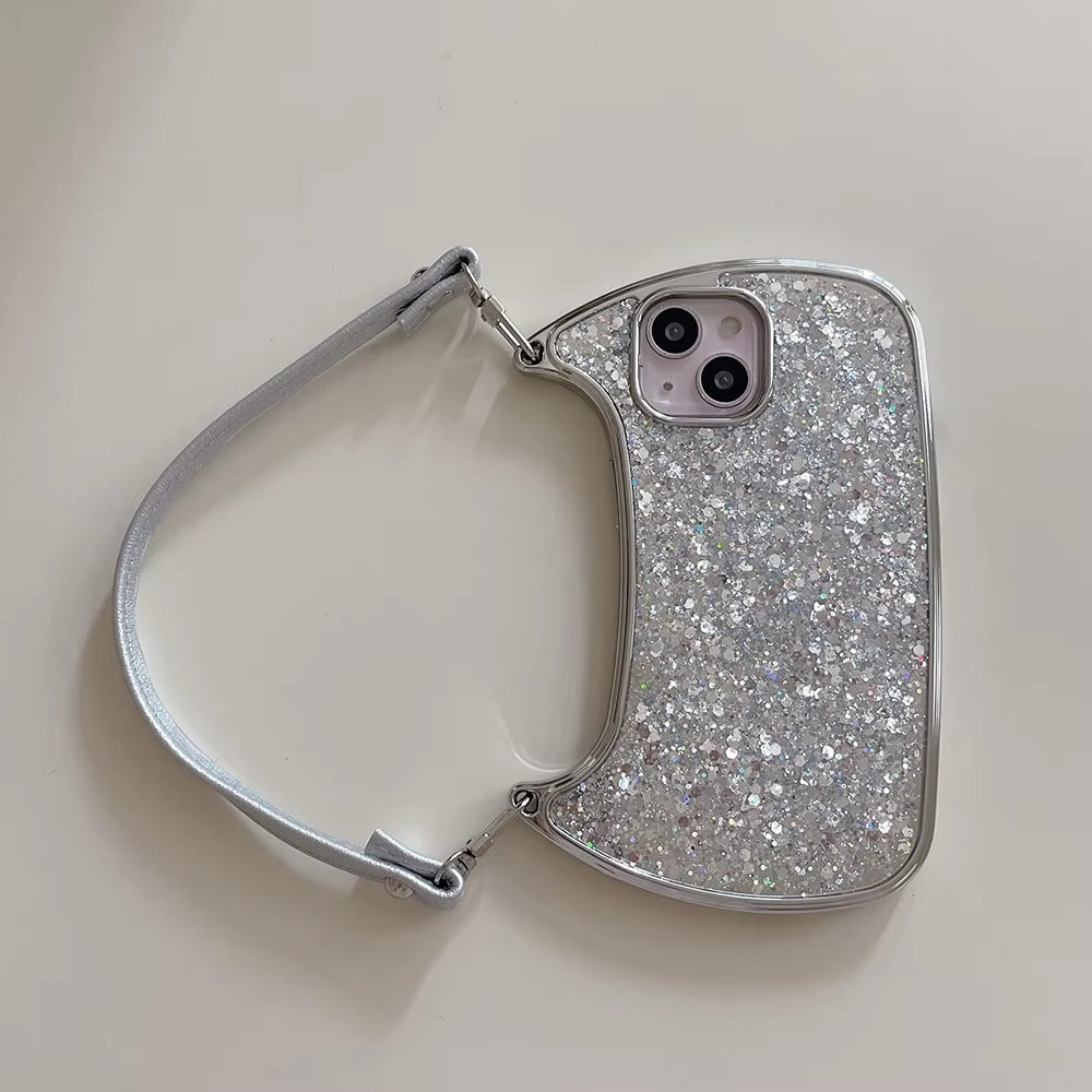 Luxury Apple iPhone Case, MagSafe Compatible, Camera Lens & Screen Protection, Ultra Thin, Shockproof, Magnetic Full All Around Cover – Electroplated Handbag Style Case with Soft Body & Hand Strap