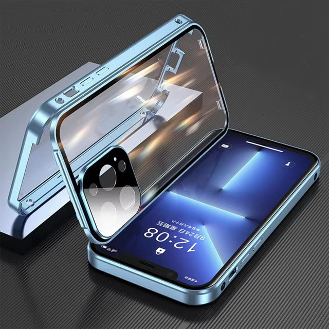 Luxury Apple iPhone Case MagSafe Compatible, Camera Lens & Screen Protection, Cover with Double-Sided Glass Bumper Lock