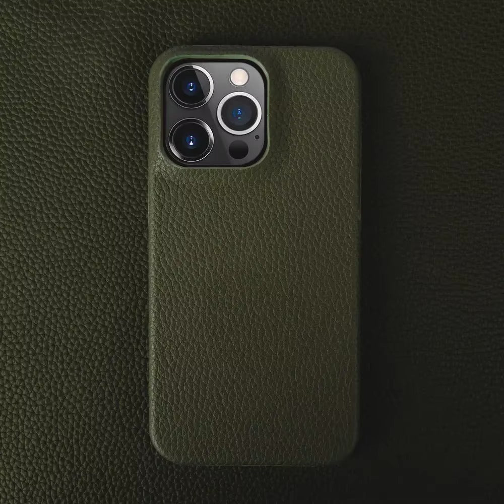 Luxury Natural Cowhide Leather MagSafe iPhone Case – Lychee Texture, Durable & Stylish Phone Back Cover | Case for iPhone