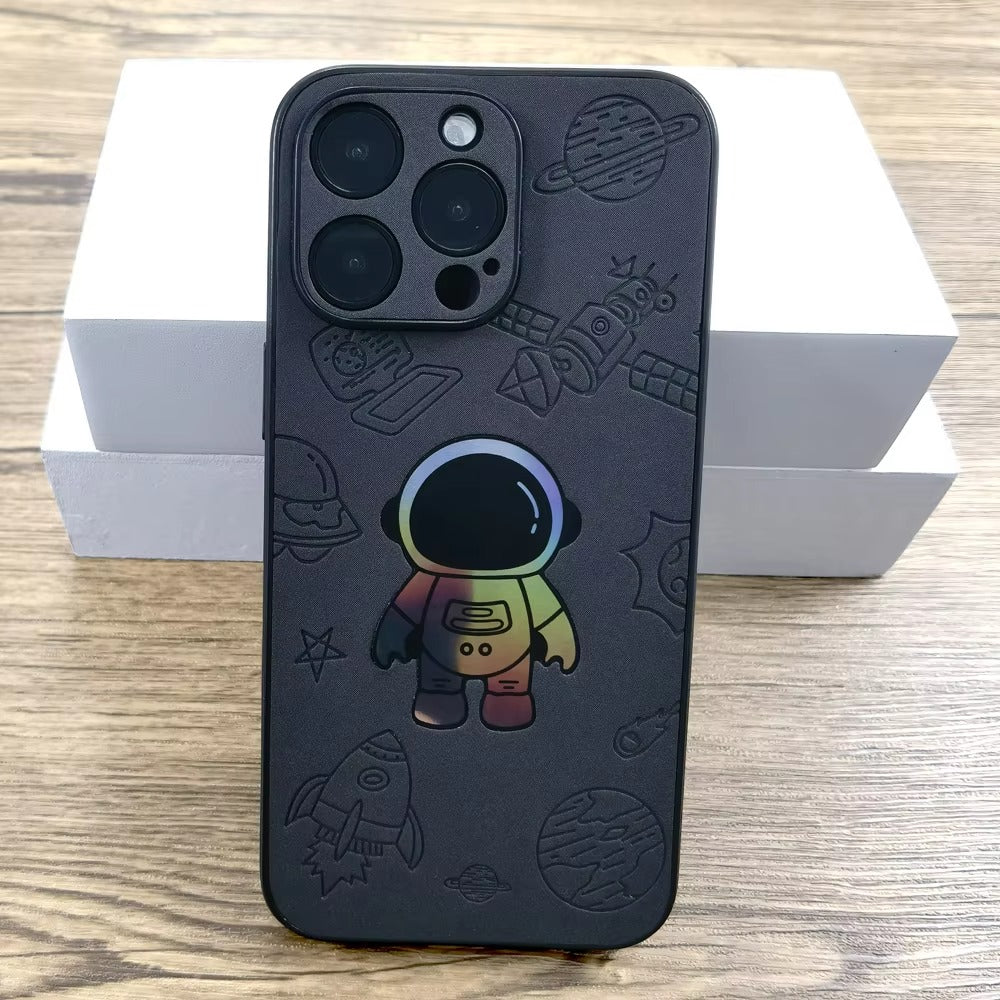 Premium Gradient Laser Astronaut iPhone Case – Faux Leather, Full Back Protection, Stylish & Durable Cover | Case for iPhone