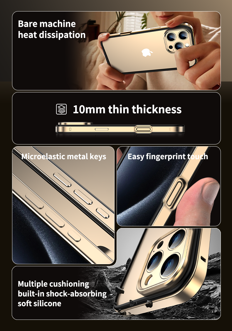 Luxury Hybrid Metal iPhone Case - Camera Protection, Silicone Frame, Aluminum Heat-Dissipating Bumper, | Case for iPhone