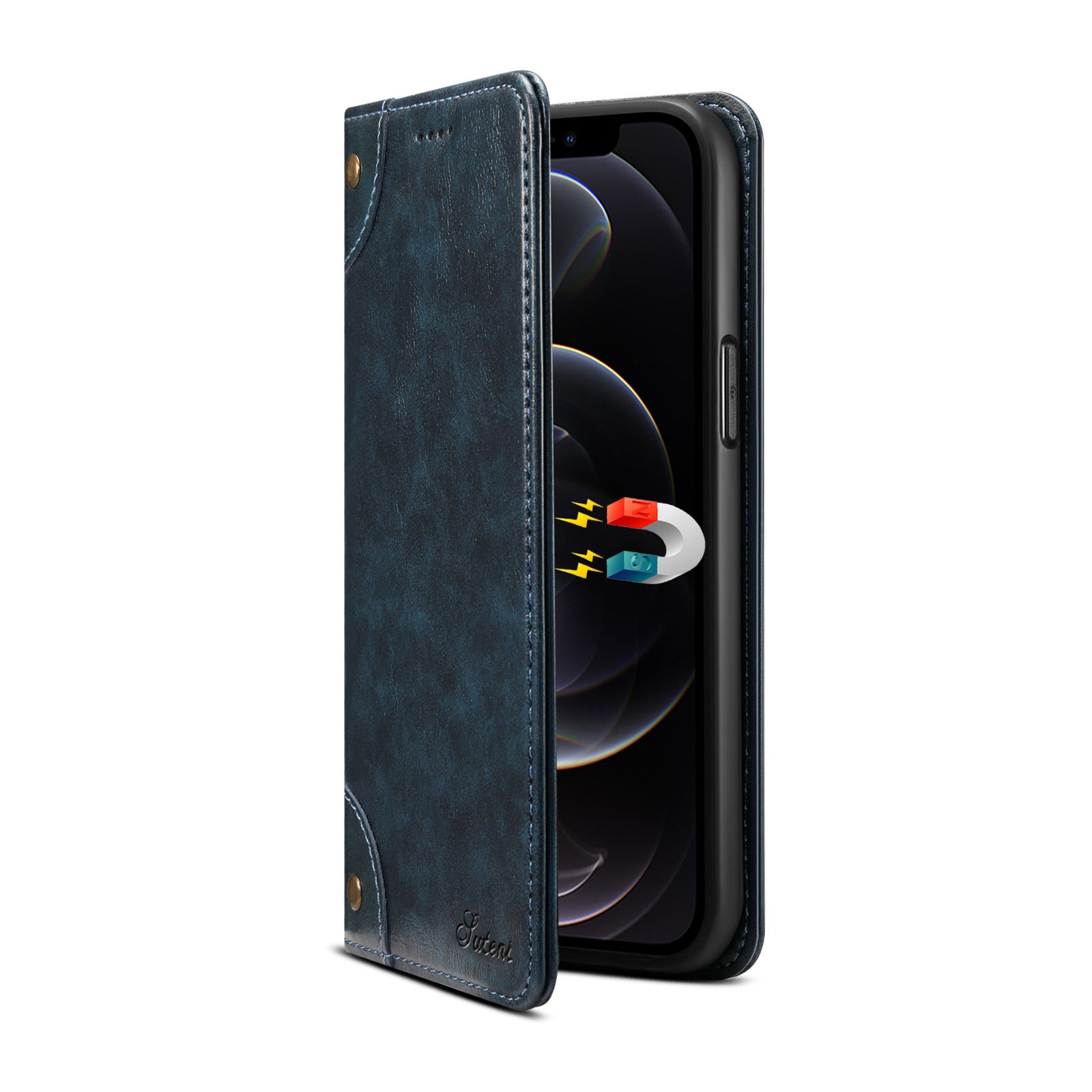 Luxury Genuine Leather Wallet Flip iPhone Case – Magnetic Closure, Card Holder, Stand Function, Shockproof Protective Cover, Classic Book-Style Design