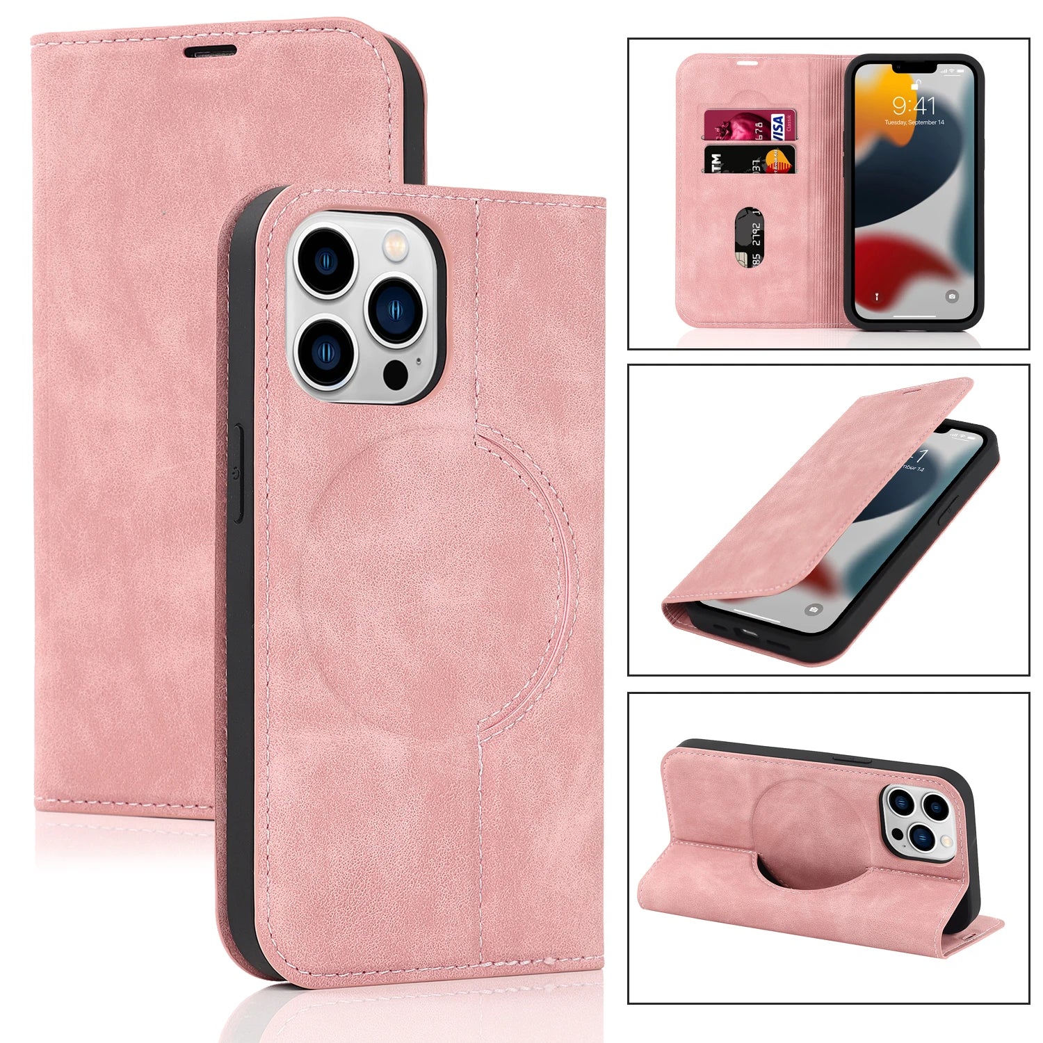 Luxury Magnetic Leather Wallet iPhone Case – MagSafe Wireless Charging, Card Slot, Stand Feature, Premium Protection, Stylish & Durable Cover