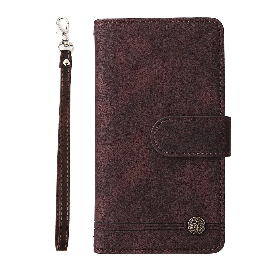 Premium Retro Flip Leather iPhone Case – Zipper Wallet, Multi-Card Slots, Necklace Lanyard, Magnetic Closure, Shockproof Protection for iPhone
