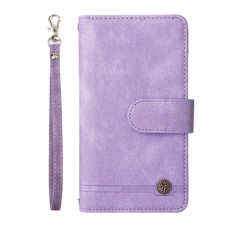 Premium Retro Flip Leather iPhone Case – Zipper Wallet, Multi-Card Slots, Necklace Lanyard, Magnetic Closure, Shockproof Protection for iPhone