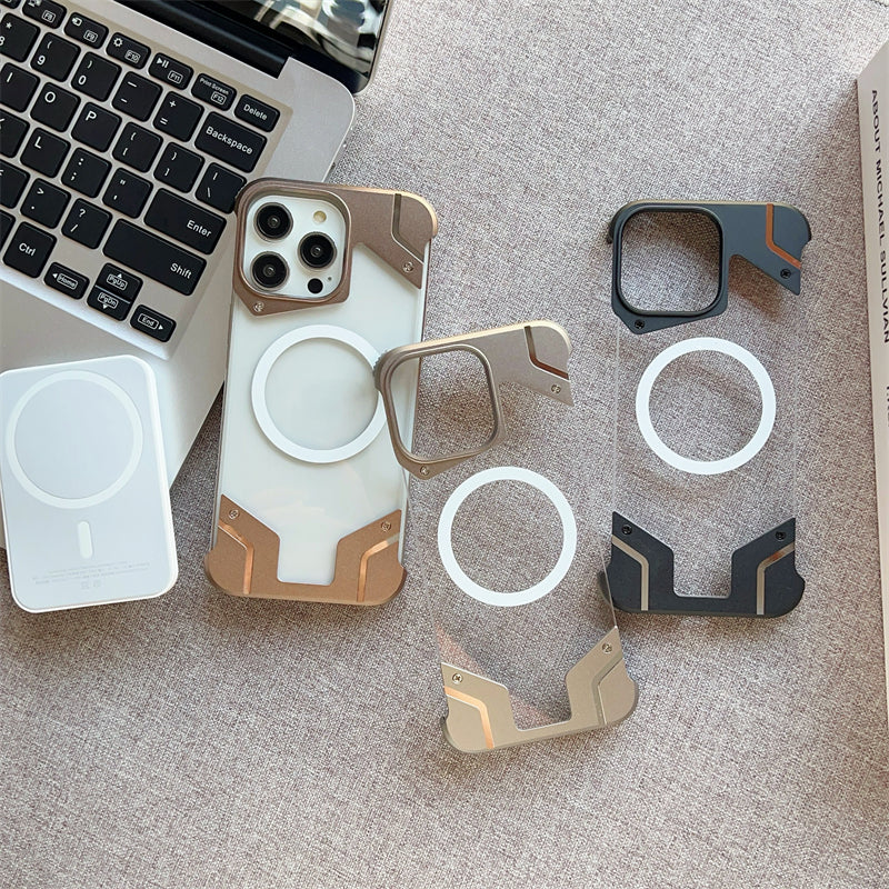 Aluminum Alloy Frameless  - Metal Bumper, Transparent PC Back, Magnetic Wireless Charging Compatible | Case for iPhone