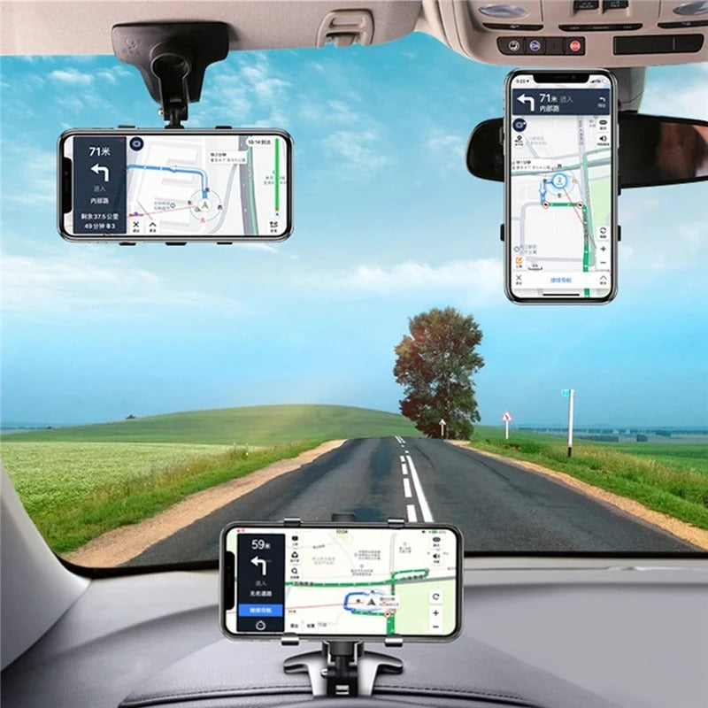 Universal Car Phone Holder Mount – 3-in-1 Clip for Dashboard, Rearview Mirror, Sun Visor | Adjustable 3–7.2" Support, Anti-Slip, 360° Rotation, ABS Build