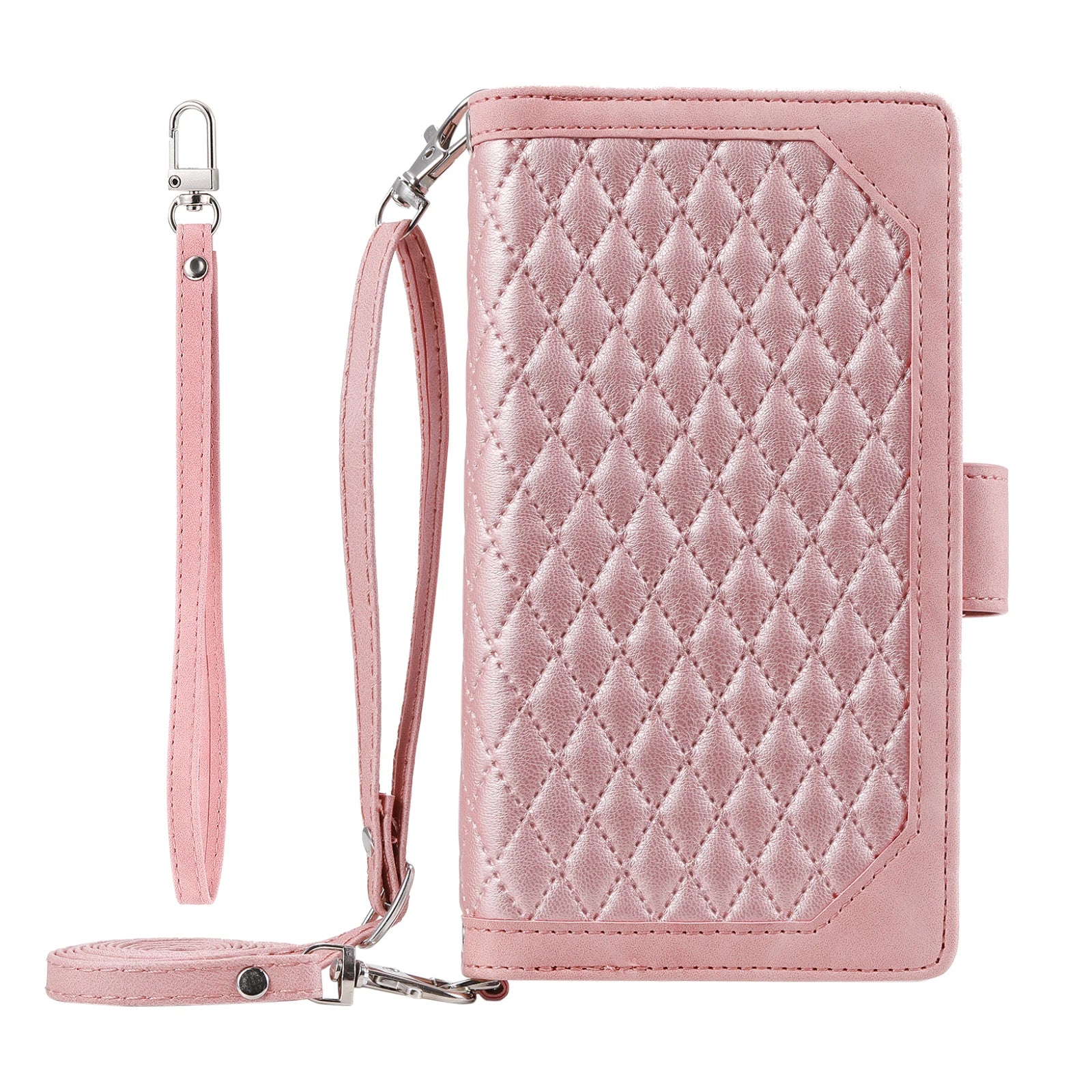 Luxury Flip Leather Wallet iPhone Case – Long Lanyard, Zipper Closure, Card Holder, and Premium Design for iPhone