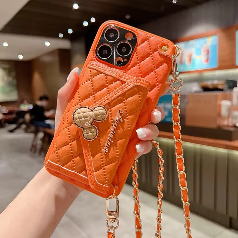 Luxury Apple iPhone Case, MagSafe Compatible, Camera Lens & Screen Protection, Ultra Thin, Shockproof, Magnetic Full All Around Cover – Rhombic Pattern PU Leather Card Holder Case with Lanyard Strap