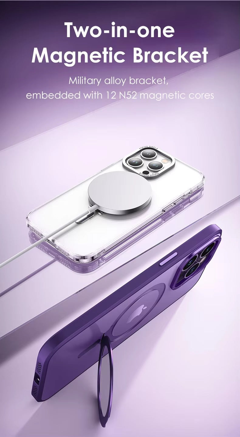 High Quality Apple iPhone Case MagSafe Compatible, Camera Lens & Screen Protection,  Cover with Aluminum Stand & Metal Lens