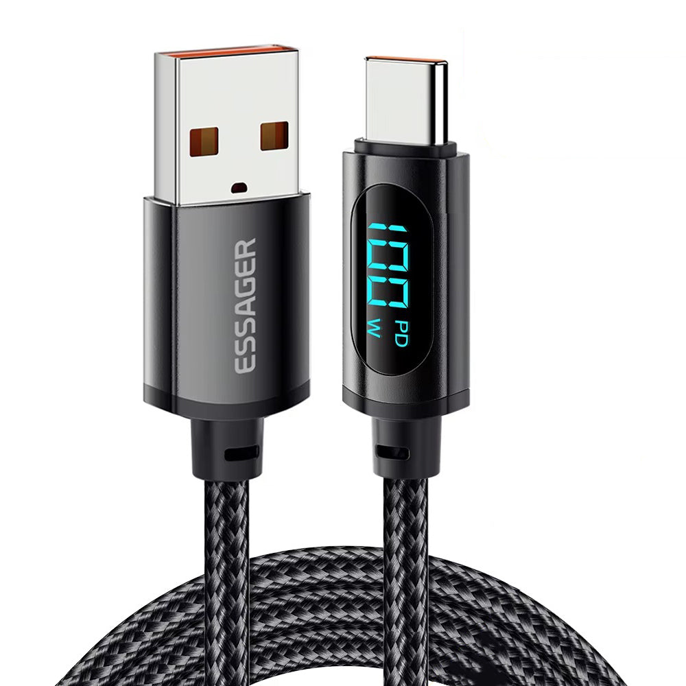 High Power 100W USB-C to USB-C Cable – Fast Charging 5A PD Charger Cord with LED Display, 480Mbps Data Transfer, 1m/2m Nylon Braided Wire for Laptop & Phone