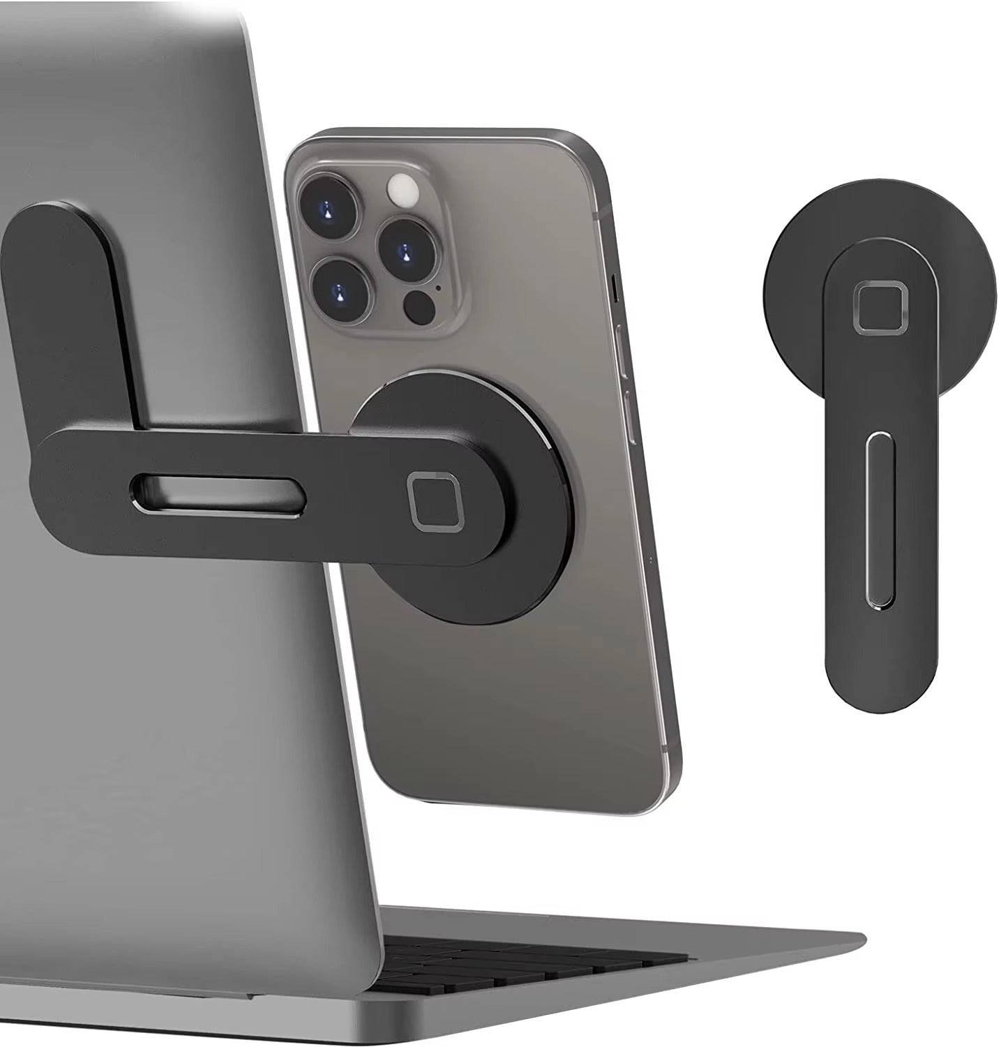 Premium, Magnetic Laptop Phone Holder Slim, Foldable, Adjustable Mount for Computer Monitor Side Compatible with Apple iPhone