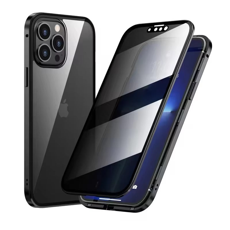High Quality Apple iPhone Case, MagSafe Compatible, Camera Lens & Screen Protection, Ultra Thin, Shockproof, Magnetic Full All Around Cover – Double Glass Magnetic Case with Anti-Peeping Privacy Screen & Metal Frame Protection