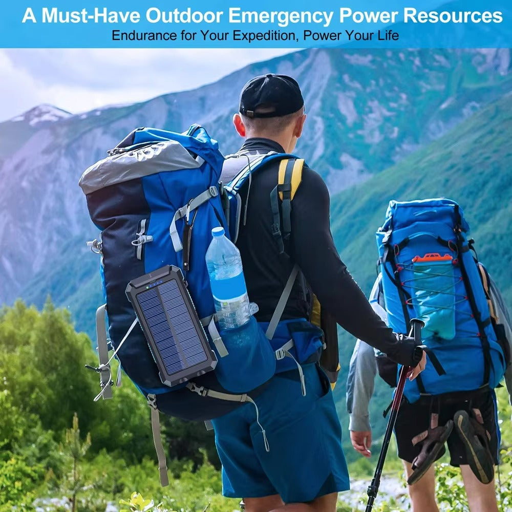 Robust 80000mAh Solar Power Bank – Portable Waterproof Charger with Dual USB, Strong LED Flashlight, Digital Display, Compass & Outdoor Emergency Features