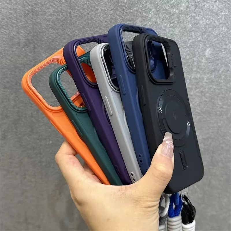 Premium Apple iPhone Case, MagSafe Compatible, Camera Lens & Screen Protection, Ultra Thin, Shockproof, Magnetic Full All Around Cover – Soft Silicone Case with Wrist Strap, Magnetic Lanyard & Lens Stand Bracket