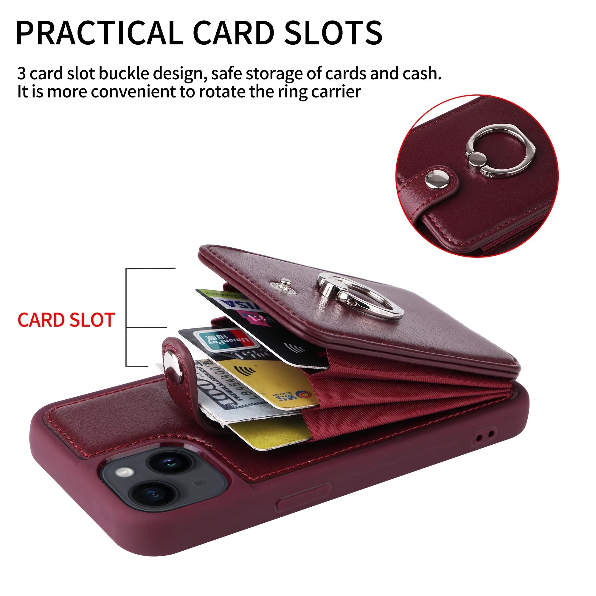 Premium Leather Apple iPhone Case, MagSafe Compatible, Ultra Thin Magnetic  Card Slot Wallet and Ring Grip