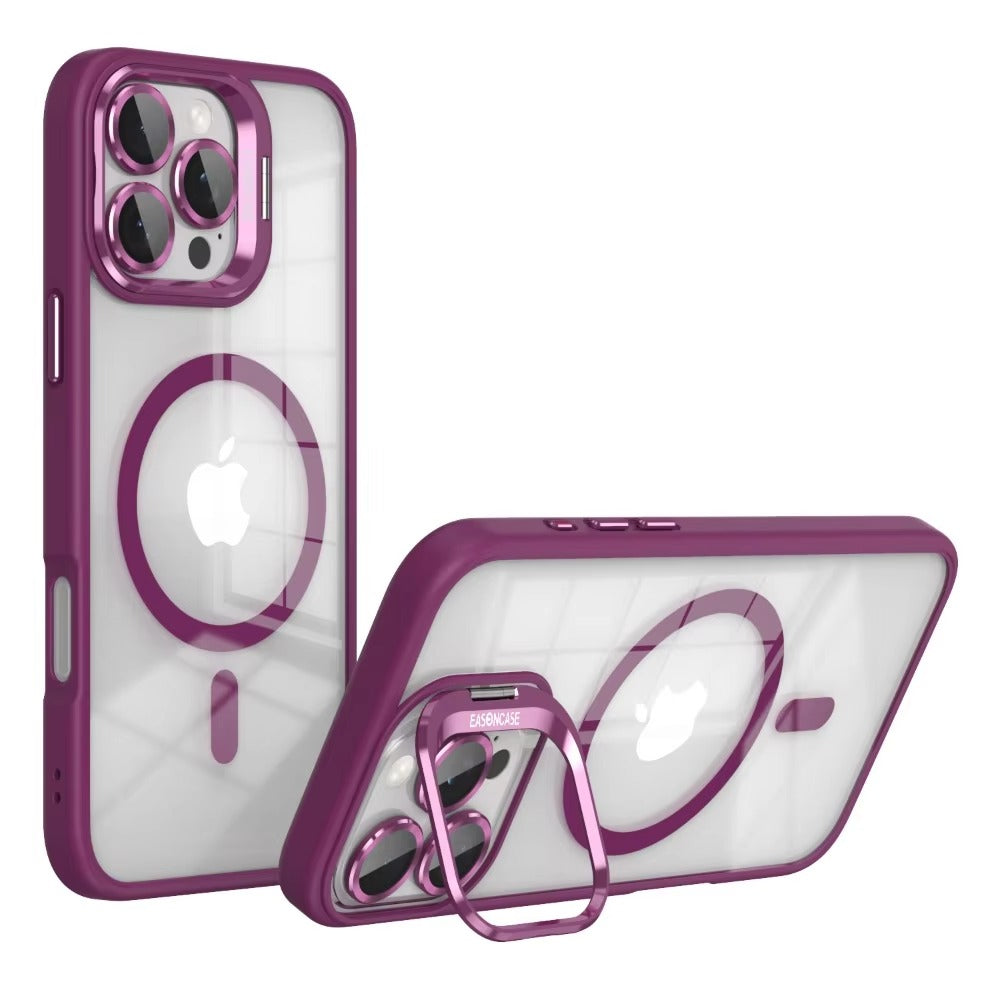 Premium Apple iPhone Case MagSafe Compatible, Camera Lens & Screen Protection, Cover with Transparent Stand & Lens Film