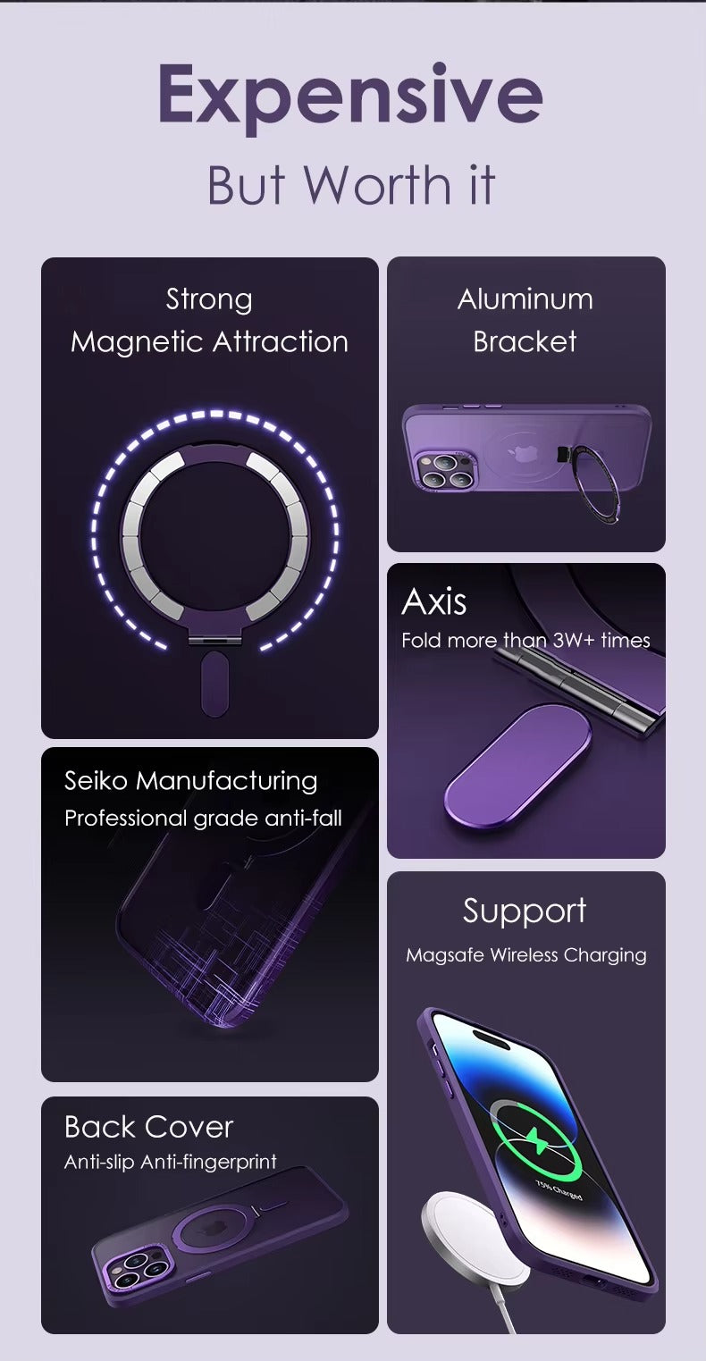 High Quality Apple iPhone Case MagSafe Compatible, Camera Lens & Screen Protection,  Cover with Aluminum Stand & Metal Lens