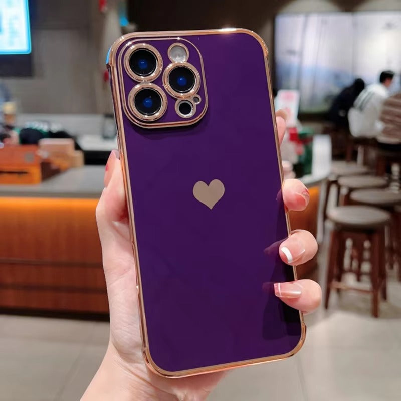 Luxury Apple iPhone Case MagSafe Compatible, Camera Lens & Screen Protection, Ultra Thin Shockproof Magnetic Full All Around Protection Cover with Electroplated Love Heart Design