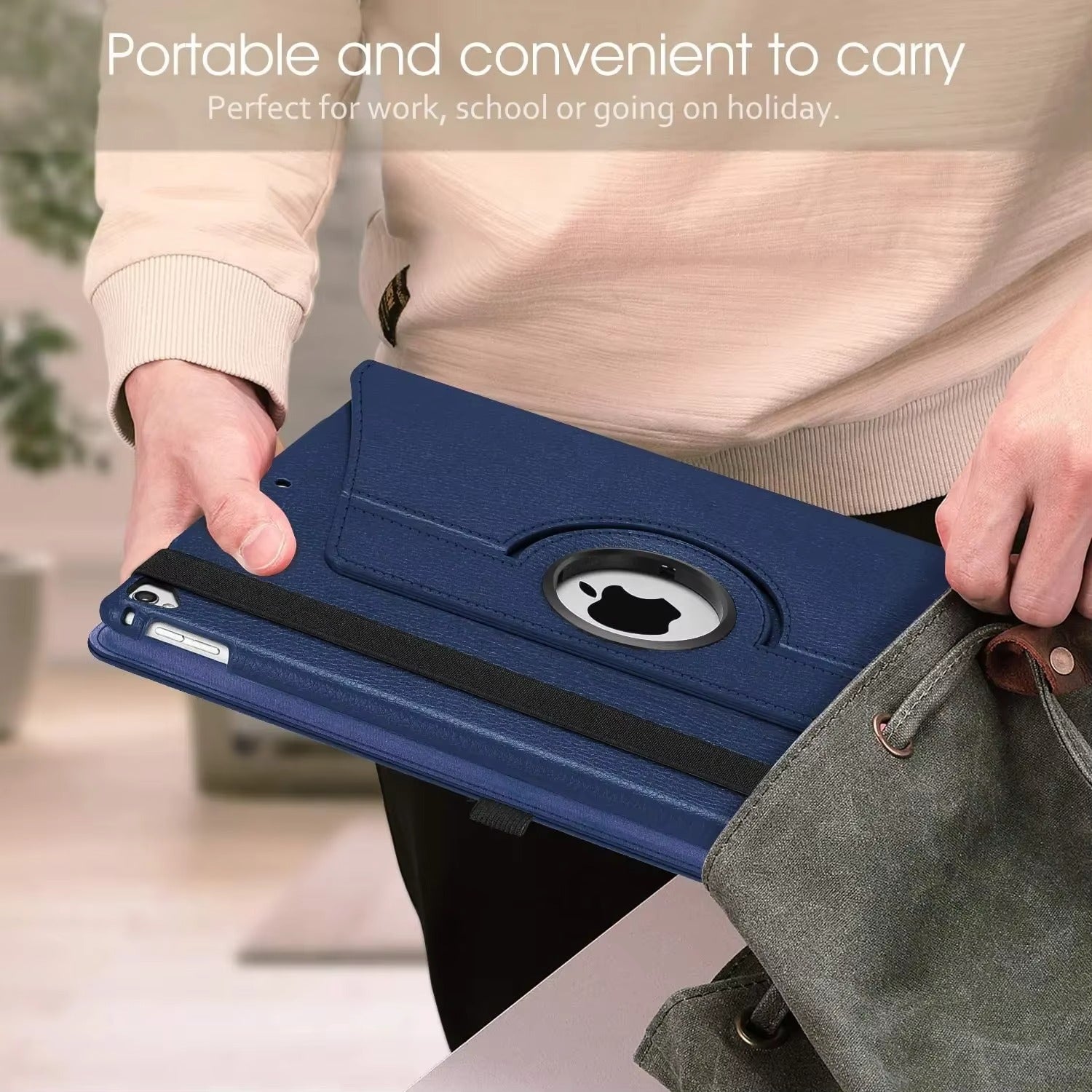 Premium 360° Rotating PU Leather iPad Case – Smart Cover with Auto Sleep/Wake, Shockproof Stand for 12.9" Pro & Air Tablets, Durable & Washable