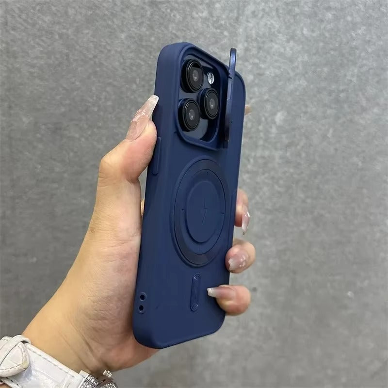 Premium Apple iPhone Case, MagSafe Compatible, Camera Lens & Screen Protection, Ultra Thin, Shockproof, Magnetic Full All Around Cover – Soft Silicone Case with Wrist Strap, Magnetic Lanyard & Lens Stand Bracket