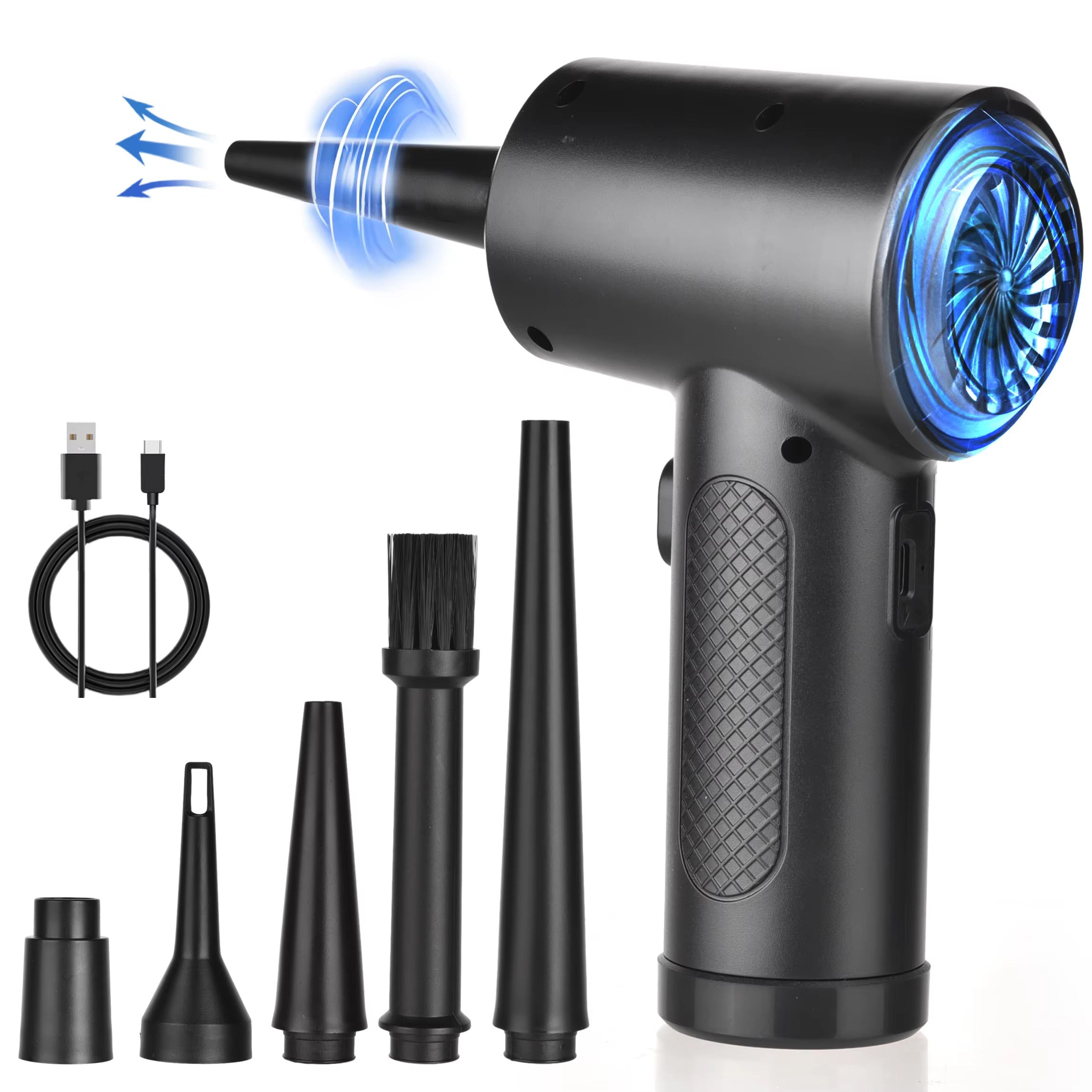 Powerful, Cordless, Compressed Air Duster for Computer, Air Blower with LED Light, for PC, Keyboard, Crumbs, Laptop, Car, Cleaning, Reusable, Portable