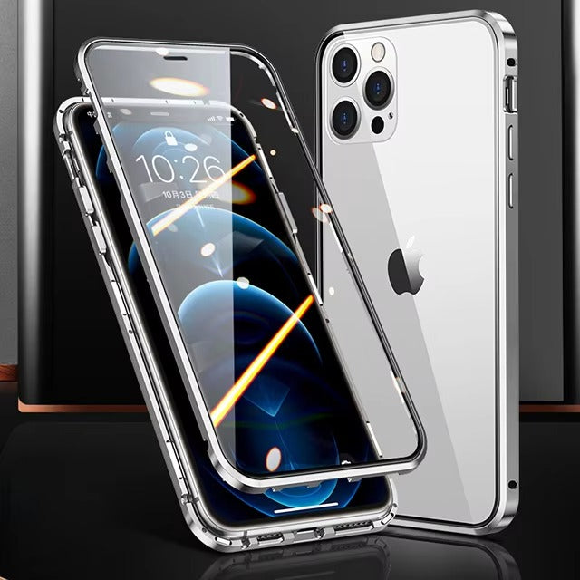 Premium Magnetic Glass Apple iPhone Case, MagSafe Compatible, Ultra Thin Shockproof Full Metal Frame Cover