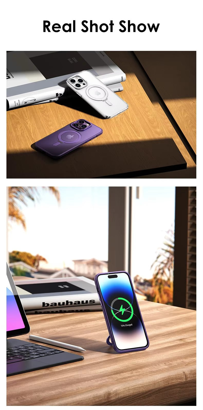 High Quality Apple iPhone Case MagSafe Compatible, Camera Lens & Screen Protection,  Cover with Aluminum Stand & Metal Lens