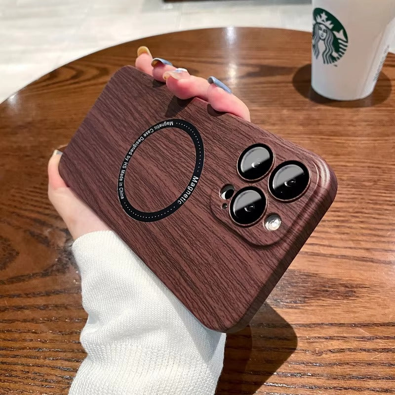 Premium Apple iPhone Case, MagSafe Compatible, Camera Lens and Screen Protection, Ultra Thin, Shockproof, Magnetic, Full All Around Protection, Wood Pattern Plastic Cover