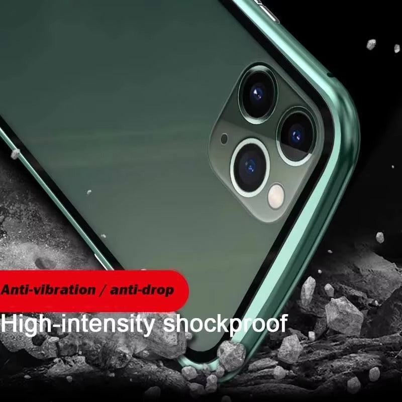 Premium Magnetic Glass Apple iPhone Case, MagSafe Compatible, Ultra Thin Shockproof Full Metal Frame Cover